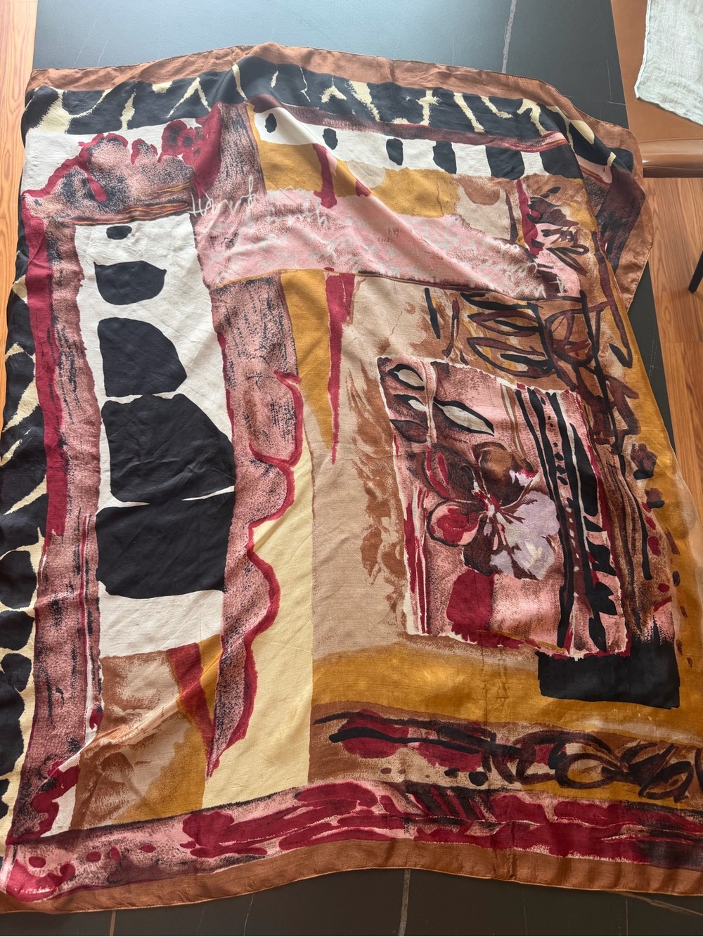 Vintage silk Scarf - Brown, Black & Burgundy - Picture 3 of 5